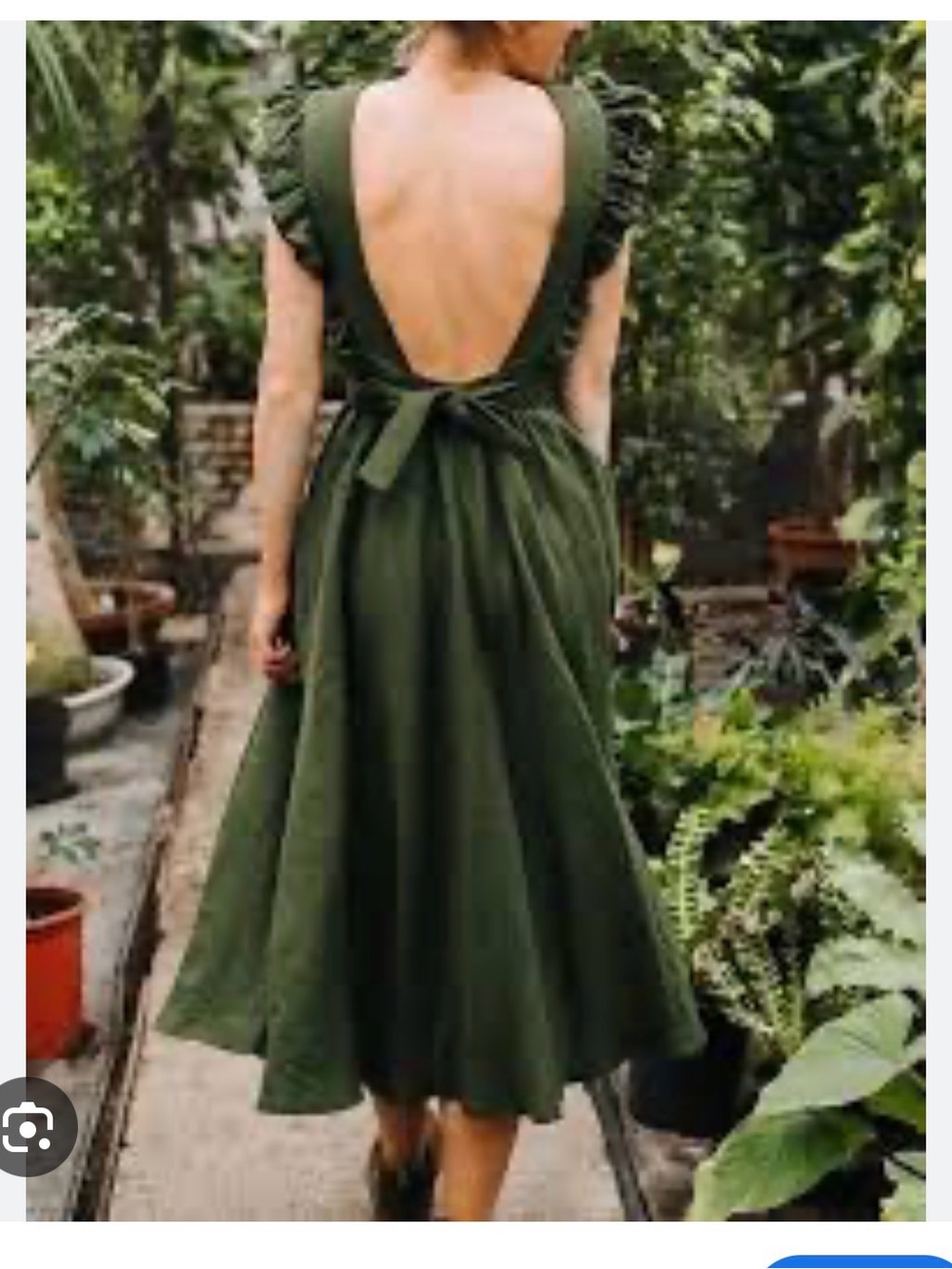Mantaikotai Forest Green Open-Back Midi Dress with Ruffles